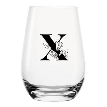 Imagem de YJXIN Taça de vinho engraçada sem haste A-Z monograma presentes para homens, mulheres, amigos, Sra. Amante do alfabeto de vinho, presentes exclusivos de aniversário para mulheres 500 ml (letra X