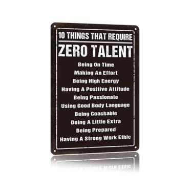 Imagem de YVHOGTA Placa motivacional de metal vintage 10 coisas que exigem zero talento 20 x 30 cm, decoração de parede inspiradora para casa, escritório, academia, presente de incentivo para funcionários
