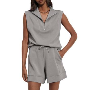 Imagem de Conjuntos de shorts femininos Glamaker Summer Lounge Track Suits, cinz