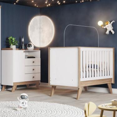 Imagem de Quarto de Bebê Completo Confete 1 Porta 3 Gavetas Branco/Jequitibá - Henn