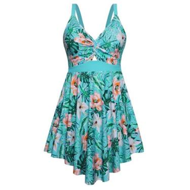Imagem de Maiô Tankini feminino Arolina plus size verde floral