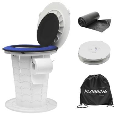Imagem de Vaso sanitário portátil retrátil atualizado com almofada, vaso sanitário de acampamento de altura ajustável com tampa para adultos e crianças, penico portátil compacto para acampamento, carro, viagem
