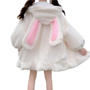 Imagem de Jaqueta feminina com capuz Lunoakvo branca Bunny Ear Rabbit Fuzzy
