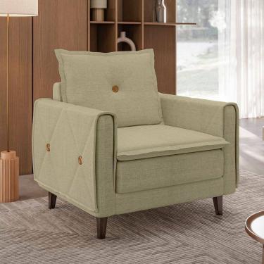 Imagem de Poltrona Decorativa Estofada com Pés em Madeira Maciça Sololá Espresso Móveis Linho Bege