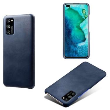 Imagem de Capa para Huawei Honor V30 PRO,Proteção contra quedas,Casca de volta de cor sólida simples,Design de couro de imitação de plástico-Blue
