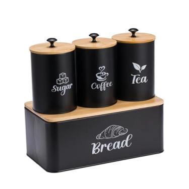Imagem de Baoblaze Conjunto de recipientes de cozinha para café, chá, açúcar, potes portáteis para alimentos de fazenda, caixa de pão para cafeteria, produtos assados, Preto