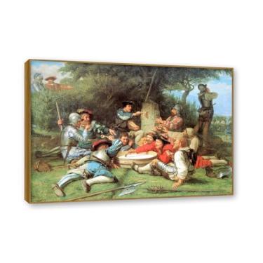 Imagem de NHLDZYH Moldura externa de teca. Famosas pinturas a óleo, (sopa de leite) por Albrecht Anker, reprodução impressa em tela, arte de cenário para decoração de sala de estar. 50 x 70 cm - 19,6 x 27,5 pol