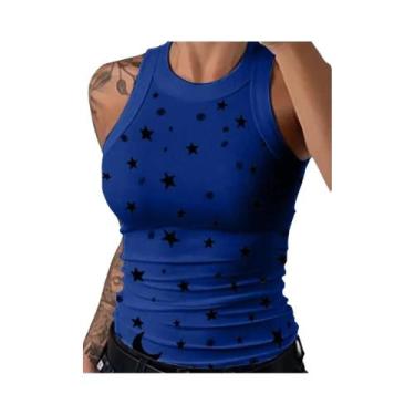 Imagem de Camiseta Regata Feminina Sem Mangas Com Estampa Listrada, Decote Redon