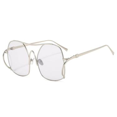 Imagem de Óculos de sol femininos ovais de luxo, com gradiente, personalidade, armação dupla, todos os modelos, masculino, UV400 (prateado)