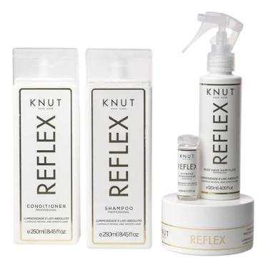 Imagem de Kit Knut Reflex Linha Completa Luminosidade Liso Absoluto Shampoo Condicionador 250ml Máscara Spray Protetor Térmico e Ampola Power Dose
