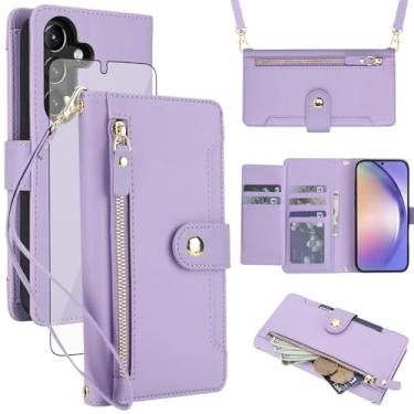 Imagem de Asuwish Capa para celular Samsung Galaxy A54 5G carteira com zíper, com protetor de tela de vidro temperado e alça transversal, suporte para cartão de crédito A545G A 54 54A 4G G5 SM A546U feminino