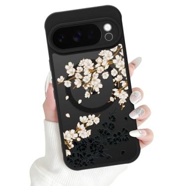 Imagem de OOK Capa magnética adequada para Google Pixel 10 Pro XL de 6,8 polegadas (compatível com carregamento sem fio) TPU macio e capa de telefone de policarbonato rígido com flores brancas florais capa de