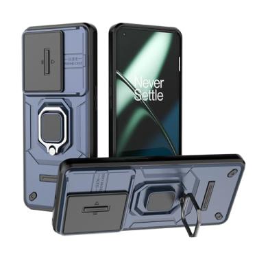 Imagem de SORAKA Capa para OnePlus 11 5G com suporte de anel e tampa deslizante para câmara capa OnePlus 11 5G com placa metálica para suporte magnético de carro capa de dupla camada em PC e TPU