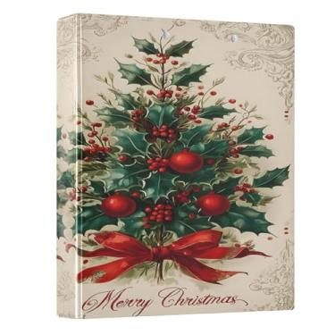 Imagem de Fichário de 3 anéis, árvore de Natal, ramos de pinheiro, laços antigos de 3,8 cm, fichários de três anéis com prancheta, serve para papel de 21 x 28 cm, 3 bolsos internos de PVC transparentes para