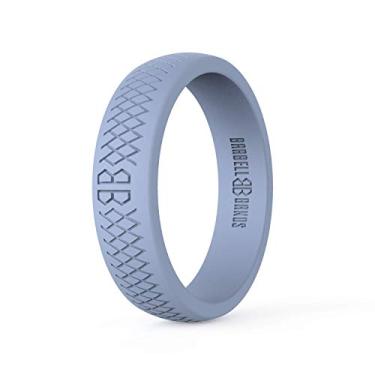 Imagem de Anel de silicone para mulheres Barbell Bands | Aliança de casamento de borracha premium | Perfeita para fitness, levantamento, estilo de vida ativo – Confortável e durável, Light Gray, 6