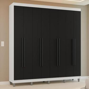 Imagem de Guarda-roupa Casal com Pés 8 Portas Batentes Branco/preto/preto Venus Madesa