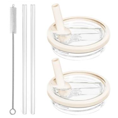 Imagem de 2 peças de tampa flip à prova de vazamento de canudo de 1,134 g para Stanley H2.0 Quencher, substituição de tampa Stanley 1,134 g para Stanley Cup Accessories ProTour, 2 canudos reutilizáveis e 1