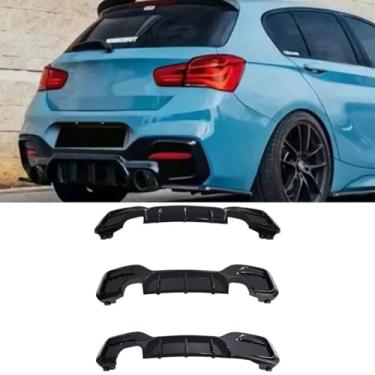 Imagem de Spoiler traseiro do carro difusor labial modificação compatível com 1 série F20 2015-2019 protetor de para-choque acessórios para carro (saída dupla face única preto brilhante)