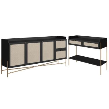 Imagem de Conjunto Aparador E Buffet Palhinha 28936x28935 Linha Oslo Nero Artesano