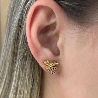 Imagem de Brinco Três Flor Zircônias Color Banhado em Ouro 18k - Anastásia Joias
