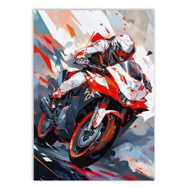 Imagem de Placa Decorativa Moto Esportiva Corrida Carenada Curva Ilustração Decoração Poster Quarto Sala