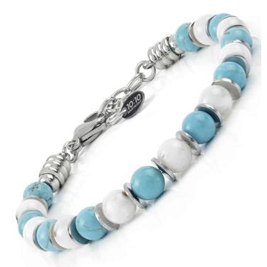 Imagem de 10:10 Pulseira com contas para homens e mulheres – Pedra preciosa natural e aço inoxidável – ajustável, durável e elegante – feita na Itália, Adjustable, Aço inoxidável Pedra, turquesa - pedra da lua