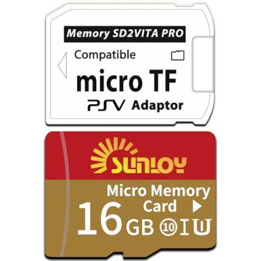 Imagem de Adaptador de cartão de memória SD2Vita 6.0 PS Vita com cartão micro SD de 16 GB, cartão de memória flash microSDHC UHS-I de alta velocidade com adaptador de cartão micro SD PSV para sistema PSV 1000