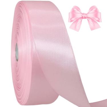 Imagem de AEVORA Fita de cetim dupla face de 2,5 cm, fita de embrulho de presente 50 metros para buquês de flores, embrulho de artesanato de Natal, faixas de cabelo, costura de casamento (rosa 123)