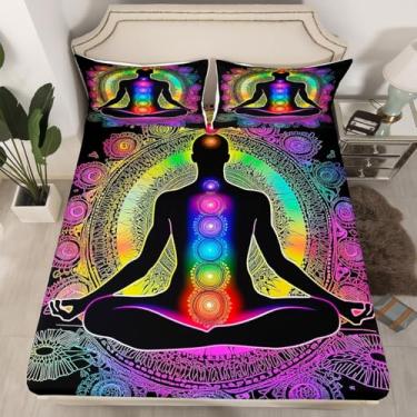 Imagem de Erosebridal Jogo de lençol com elástico para ioga, mandala gradiente, meditação de chacra, solteiro, para crianças, meninos, meninas, adolescentes, lençol com elástico