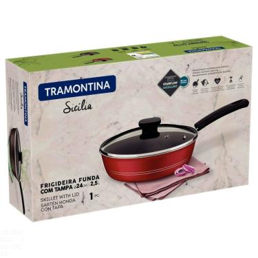 Imagem de Frigideira Funda Com Tampa Sicília Em Alumínio Antiaderente Starflon Excellent Vermelho 2