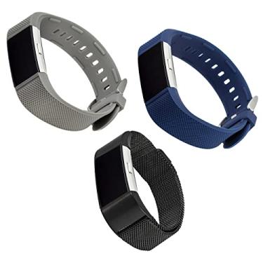Imagem de Pulseira de reposição com Fitbit Charge 2 – Segura, ajustável, pulseira de relógio Fitbit de substituição, resistente ao suor, serve na maioria dos pulsos, Gray & Navy Silicone/Black Mesh, WITHit
