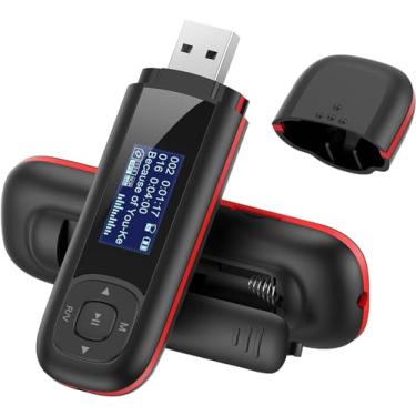 Imagem de AGPTEK Leitor de MP3 USB Stick U3, leitor de música de 8 GB, suporta bateria AAA substituível, gravação, rádio FM, expansível até 128 GB, preto