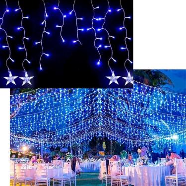 Imagem de Pisca Cascata Varal Estrelas 225 Lâmpadas Leds Azul 6m 220v