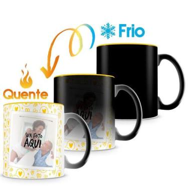 Imagem de Caneca Mágica Personalizada com Interior Amarelo - Amor com 2 Fotos - 