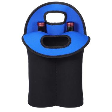 Imagem de Sacola de vinho com 2 garrafas, sacola de transporte de vinho para garrafas de vinho de 750 ml, isolada em neoprene, suporte de garrafa de vinho/água, sacos de vinho reutilizáveis, sacos de presente