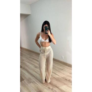 Imagem de Calça De Praia Feminina Croche Tricot Pantalona Saida Verão - Calu Tri