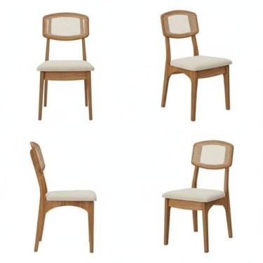 Imagem de Kit 4 Cadeiras Estofadas em Tweed Claro Encosto Telado Estrutura 100% 