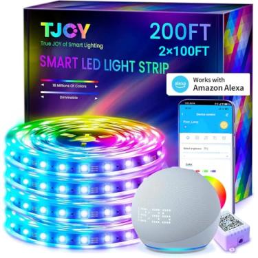 Imagem de TJOY Fita De Led Inteligente De 200 Pés Para Quarto, Fita De Luz Alexa, Corda De Iluminação Com Sincronização Musical E Mudança De Cor Rgb 2835 Com Controle Remoto Por Aplicativo, Iluminação Led Se