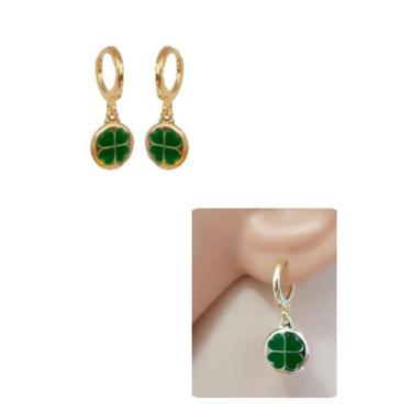 Imagem de Brinco Trevo Verde Resinado Folheado Ouro 18k Antialérgico - MIXFOLHEA