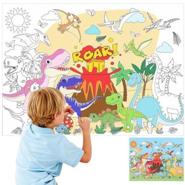 Imagem de Pôster gigante para colorir, papel de festa de dinossauro, toalhas de mesa para colorir, folha de papel para colorir jumbo, artesanato faça você mesmo, presente de aniversário, desenho artístico para