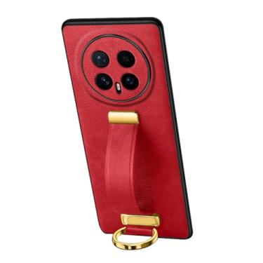 Imagem de POYUFRG Capa de couro para Honor Magic 8 Pro/Magic 8, capa fina de luxo com suporte para pulseira de negócios com capa de proteção de lente com tudo incluído, vermelho, 8