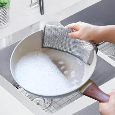 Imagem de 5 peças de esponjas de limpeza de arame multiuso, panos de limpeza milagrosos, panos de lavar louça para panelas antiaderentes, cozinha, pias, esfoliantes e limpadores para pratos, fácil de enxaguar