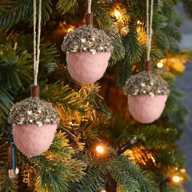 Imagem de 2 peças de enfeites de bola de feltro, decorações de bola pendurada em árvore de Natal, adequado para decorações de festas de Natal