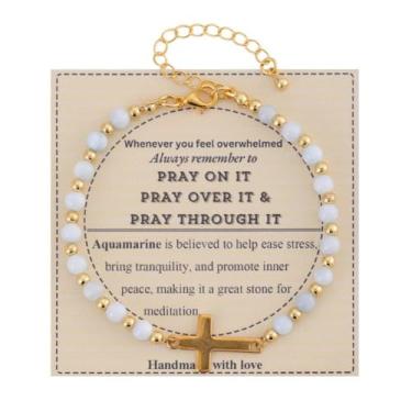 Imagem de Pulseiras de cristal para mulheres, cruz, oração redonda, contas ajustáveis, joias presentes, One Size, Pedra, Sem Pedra Preciosa