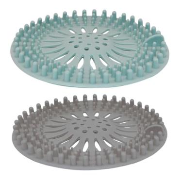 Imagem de Pacote com 2 coletores de cabelo, ralo de chuveiro, capa de silicone para ralo de cabelo, fácil de instalar e limpar ralo de chuveiro apanhador de cabelo para banheiro, banheira e cozinha (azul e