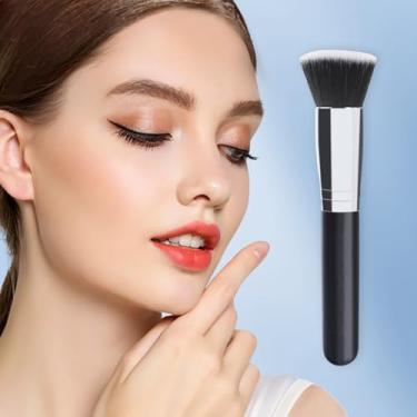 Imagem de Pincel Kabuki de topo plano para base líquida, creme e pó - Ferramenta profissional de mistura de maquiagem com cerdas densas macias para um acabamento sem riscos