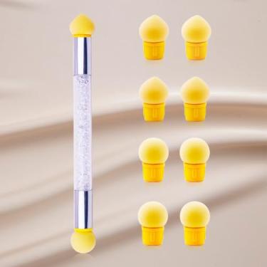 Imagem de ACG Conjunto de ferramentas de unhas de 9 unidades: Caneta de unha de esponja amarela de duas cabeças com 8 pontas de esponja de substituição (4 redondas + 4 pontas)