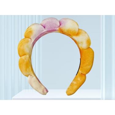 Imagem de Bandanas de spa para lavar o rosto ou cuidados com a pele facial, conjunto de faixas de cabelo felpudas para maquiagem inchada para lavar o rosto, impressão pleuche, amarelo, roxo, 27