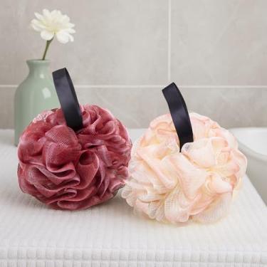 Imagem de 2 esponjas de bucha para mulheres, 50 g, esponja de banho macia, esponja de banho para esfoliante corporal, acessórios de banho de limpeza, vermelho + rosa