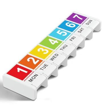 Imagem de 1 organizador de comprimidos semanal branco adequado para artrite, sem BPA, caixa de comprimidos removível e grande compartimento para guardar óleo de fígado de bacalhau, suplementos e muito mais